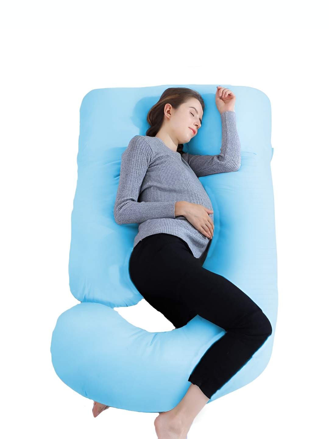 

DADDY COOL Turquoise Blue Fibre Filled Cotton Breathable J Shape Maternity Pillow