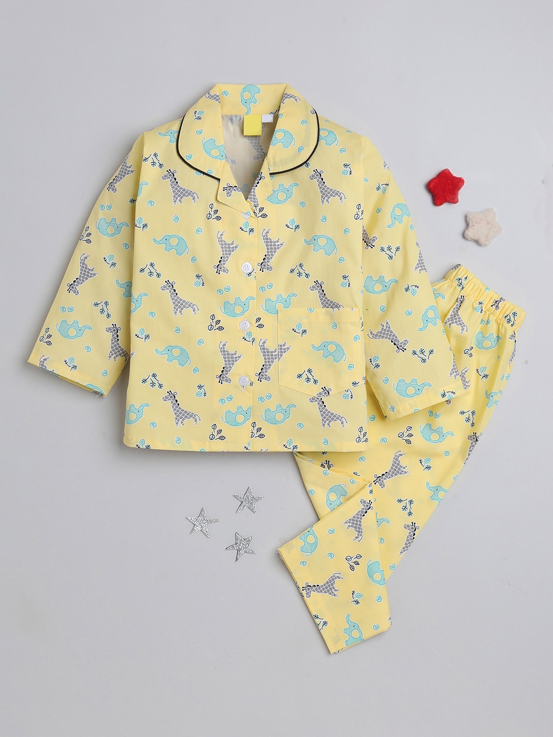 

The Magic Wand Kids Graphic Printed Pure Cotton Shirt & Lounge Pant, Yellow