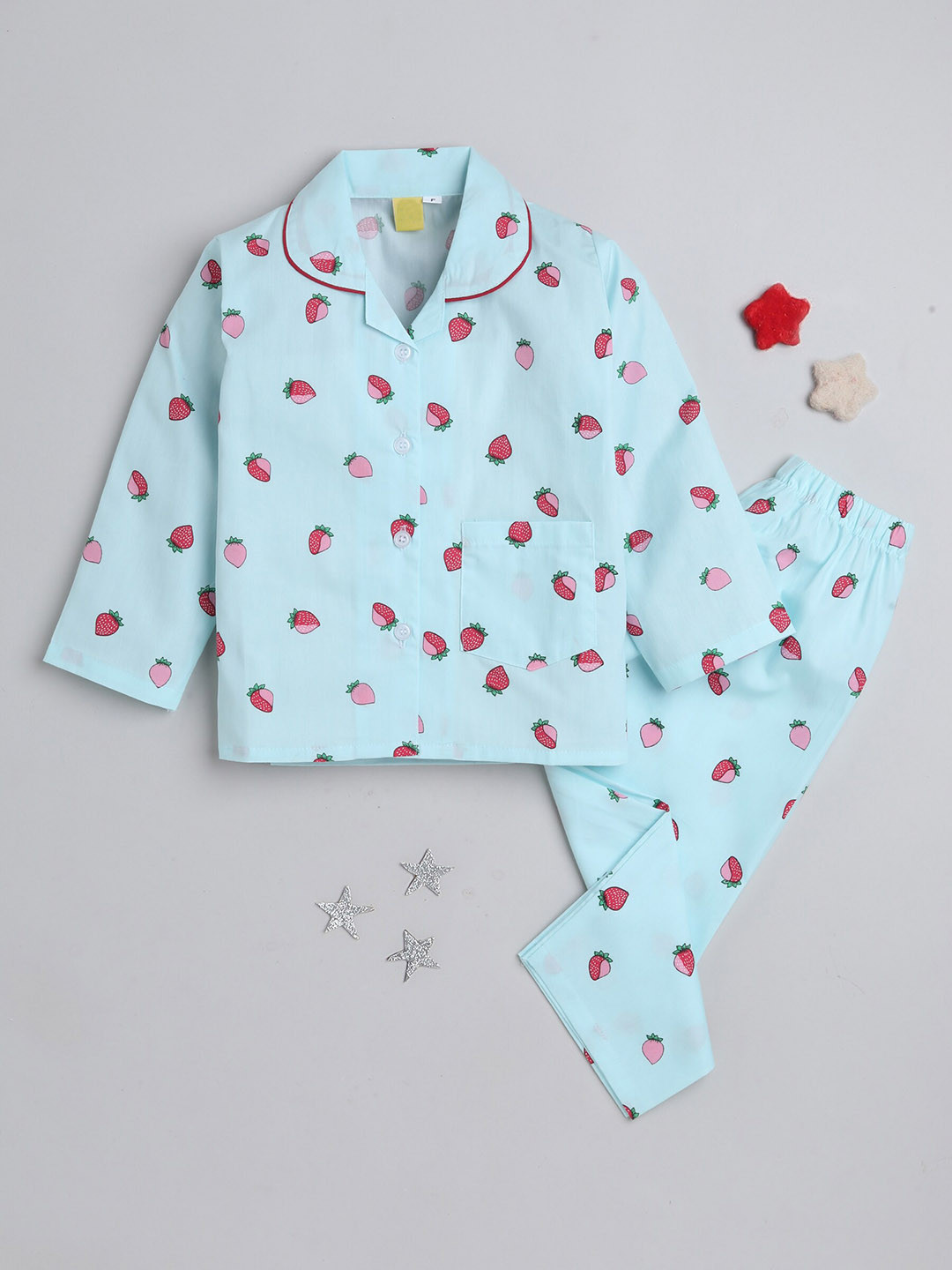 

The Magic Wand Kids Conversational Printed Pure Cotton Shirt With Trousers, Blue