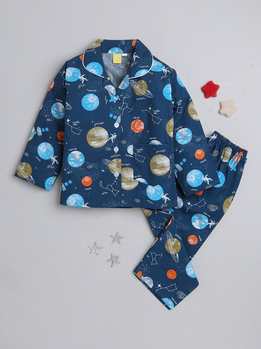 

The Magic Wand Kids Graphic Printed Pure Cotton Shirt & Lounge Pant, Navy blue