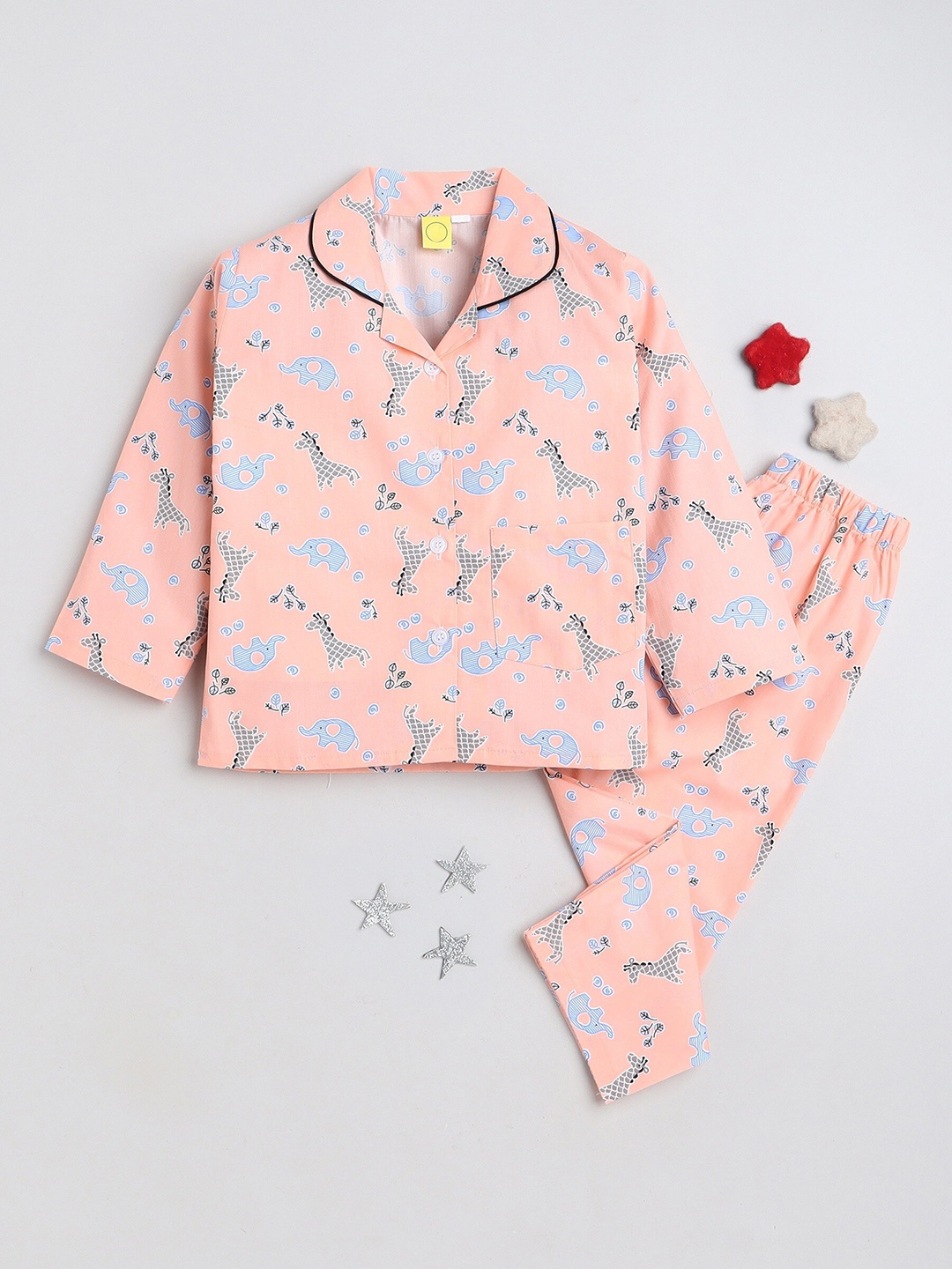 

The Magic Wand Kids Graphic Printed Pure Cotton Shirt & Lounge Pant, Peach