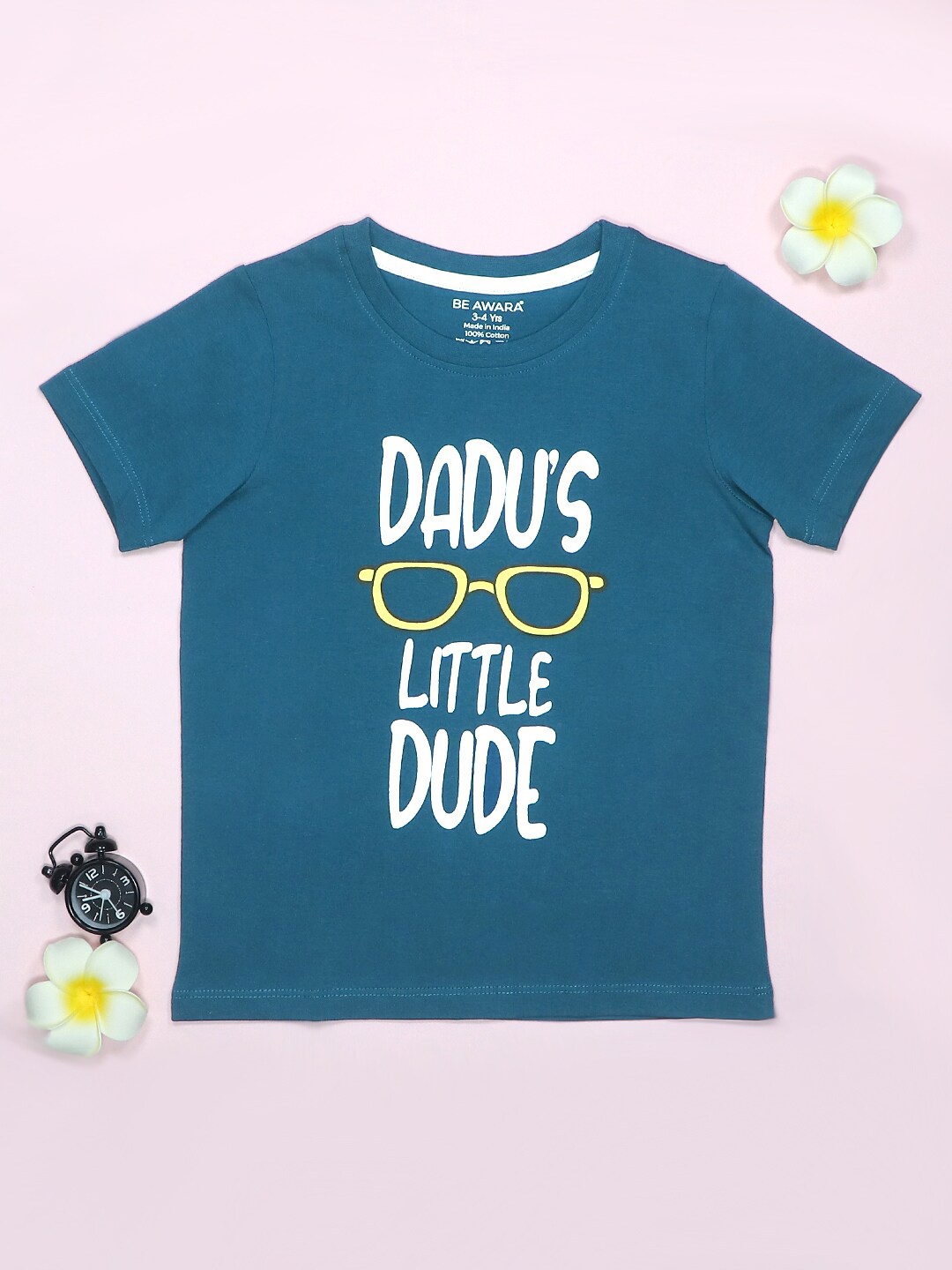 

BE AWARA Kids Typography Printed Cotton T-shirt, Navy blue