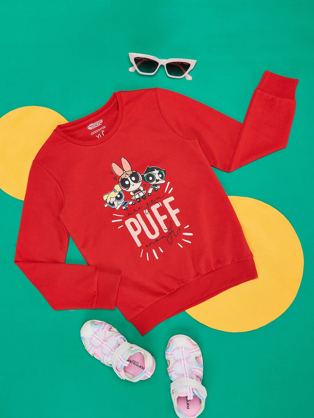 

YU by Pantaloons Girls Puffer Puff Girls Printed Pullover, Red