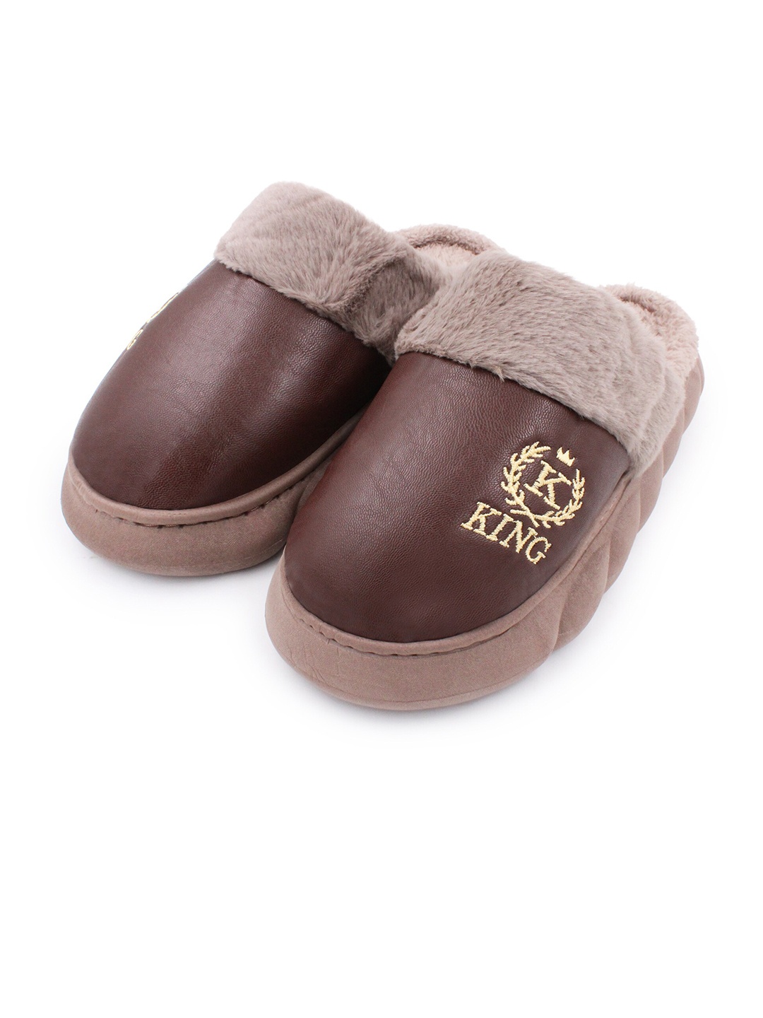 

JENNA Men Warm Fur Room Slippers, Brown