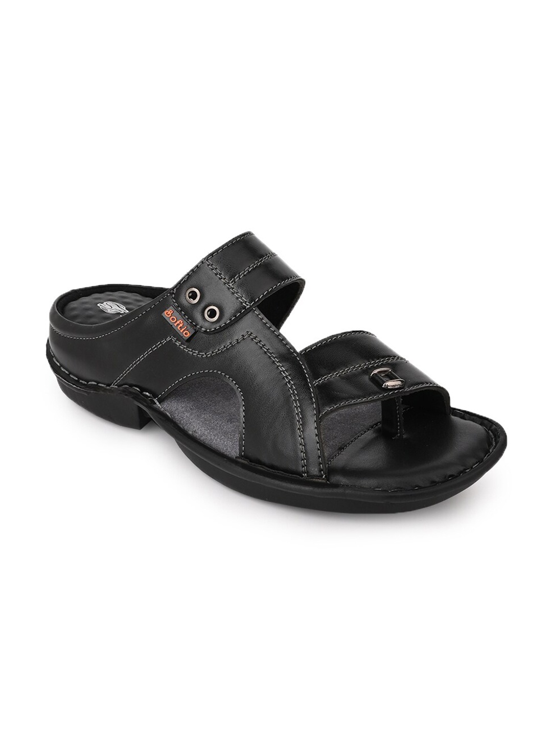 

SOFTIO Men Textured Leather Comfort Sandals, Black
