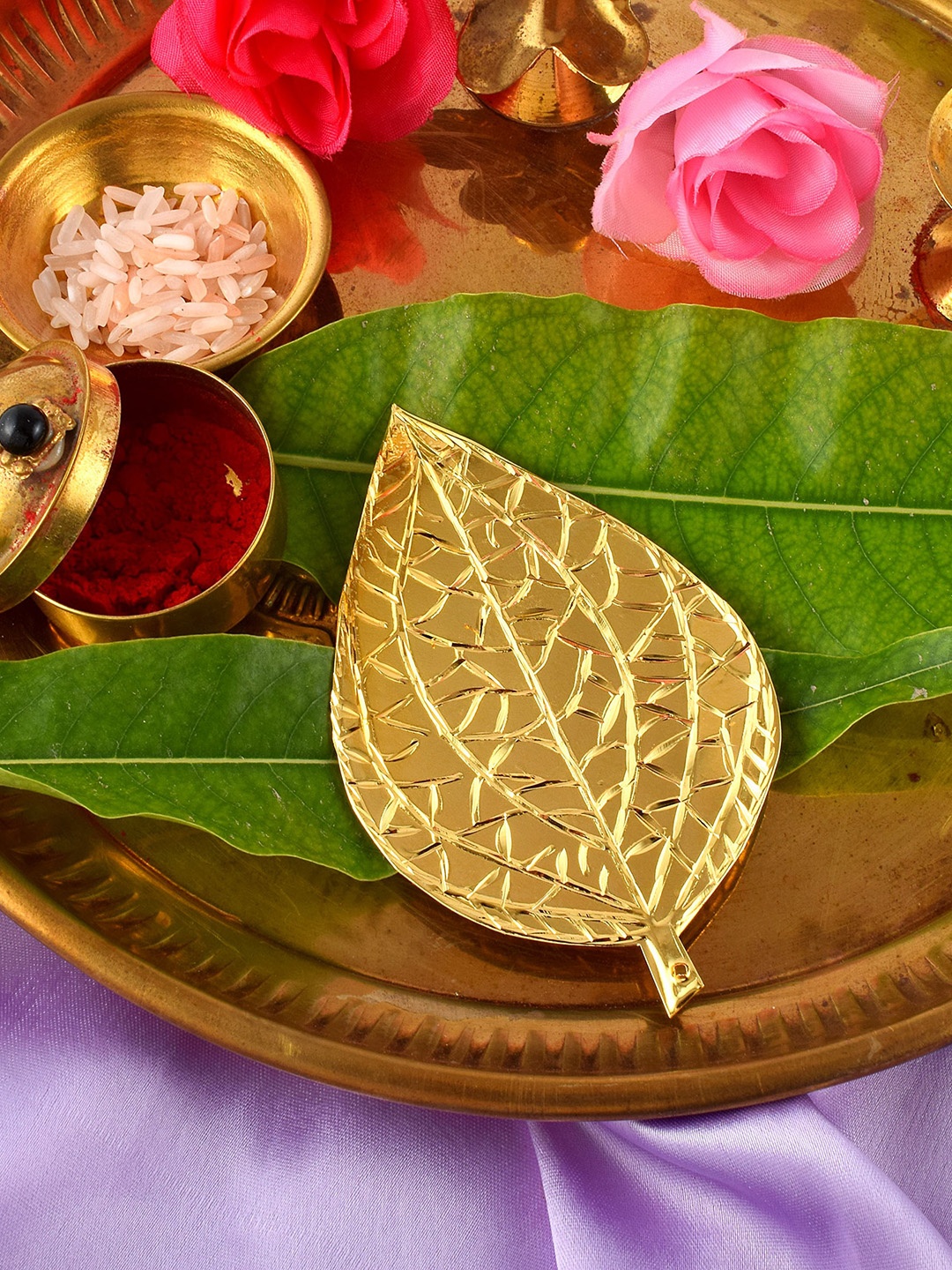 

MEMOIR Gold-Plated Leaf for Puja Showpiece