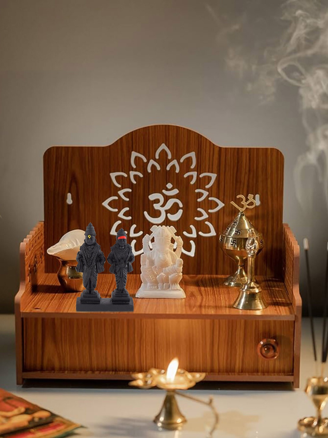 

MEMOIR Black Vithal Rukmani Figurine Teakwood Showpiece