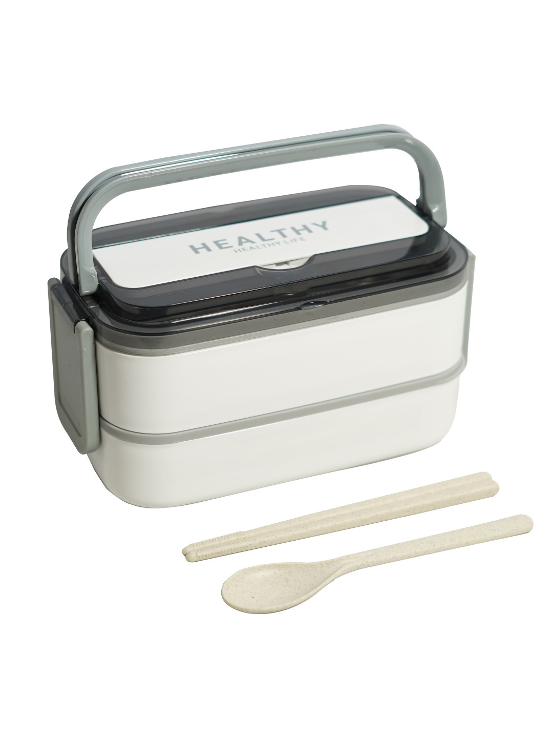 

YELONA Grey 3 Pieces Solid Stainless Steel Microwave safe Lunch Box & Cutlery