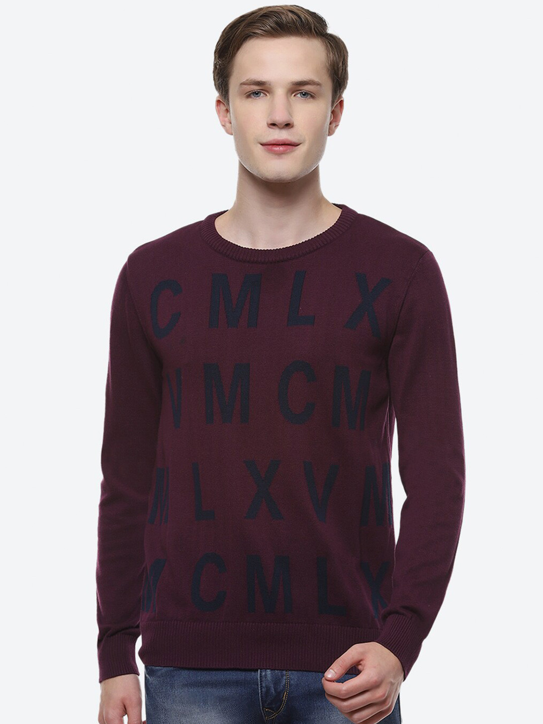 

2Bme Typography Printed Pullover Cotton Sweaters, Purple