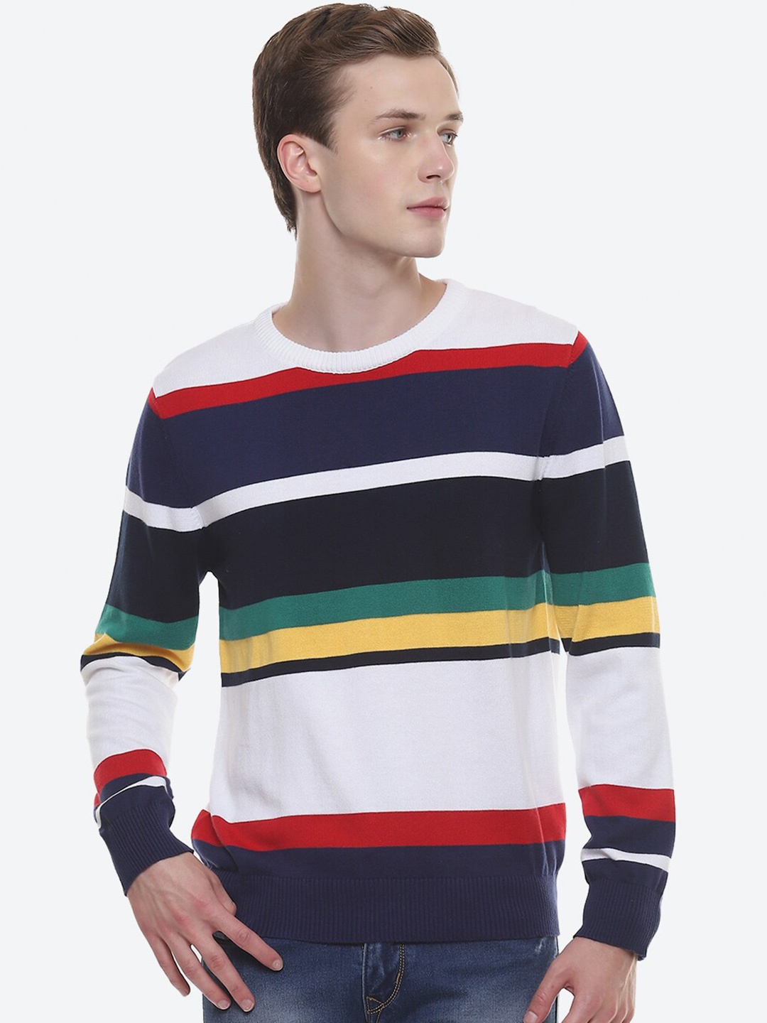 

2Bme Colourblocked Pullover Cotton Sweater, White