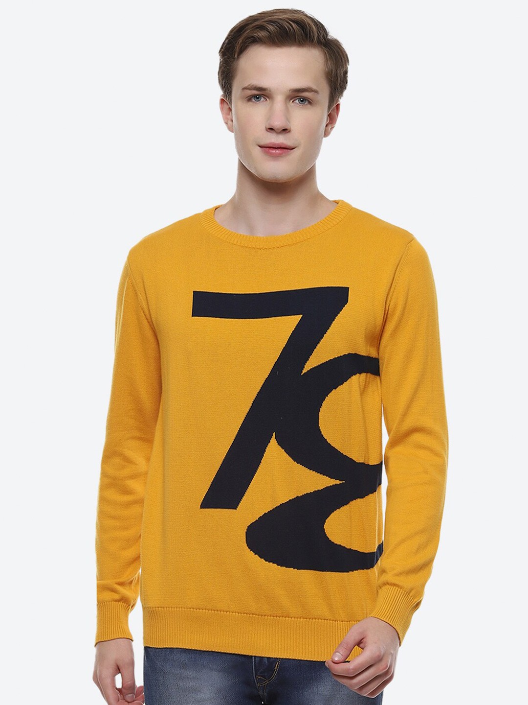 

2Bme Typography Printed Pullover Cotton Sweaters, Yellow