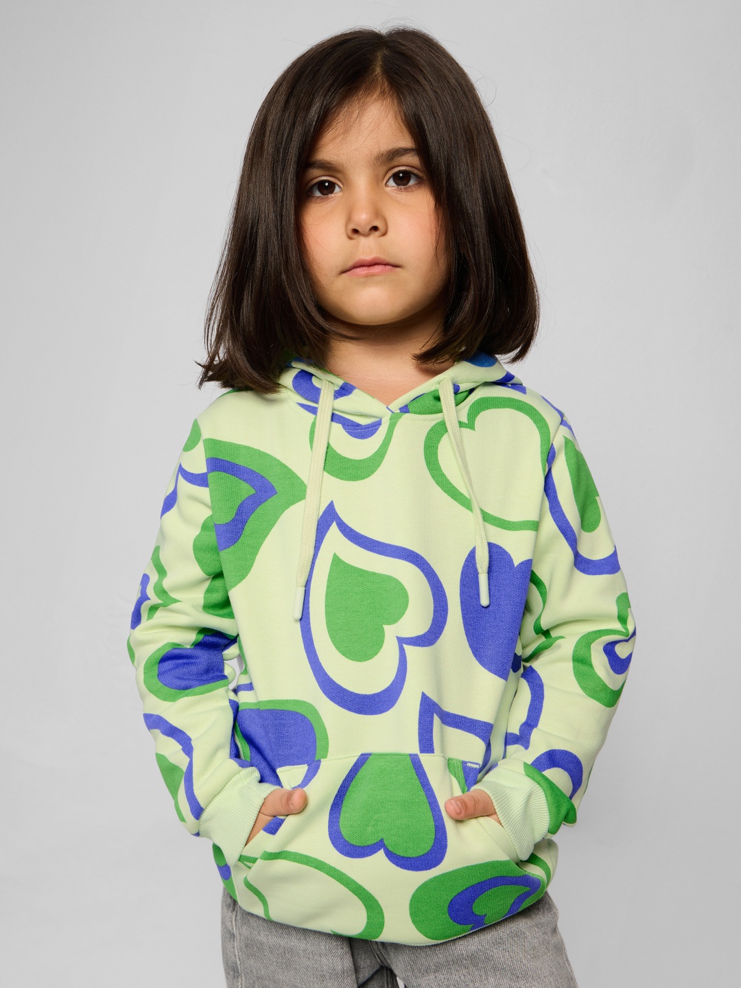 

The Souled Store Girls Graphic Printed Hooded Pure Cotton Pullover Sweatshirt, Green