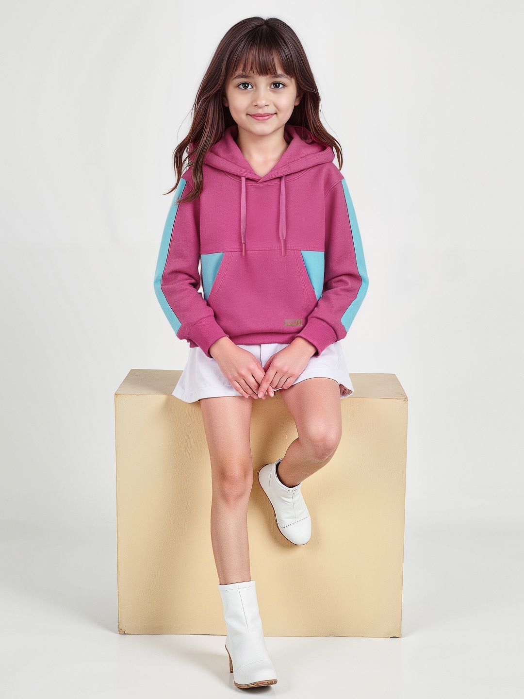 

The Souled Store Girls Colourblocked Hooded Pure Cotton Pullover Sweatshirt, Pink