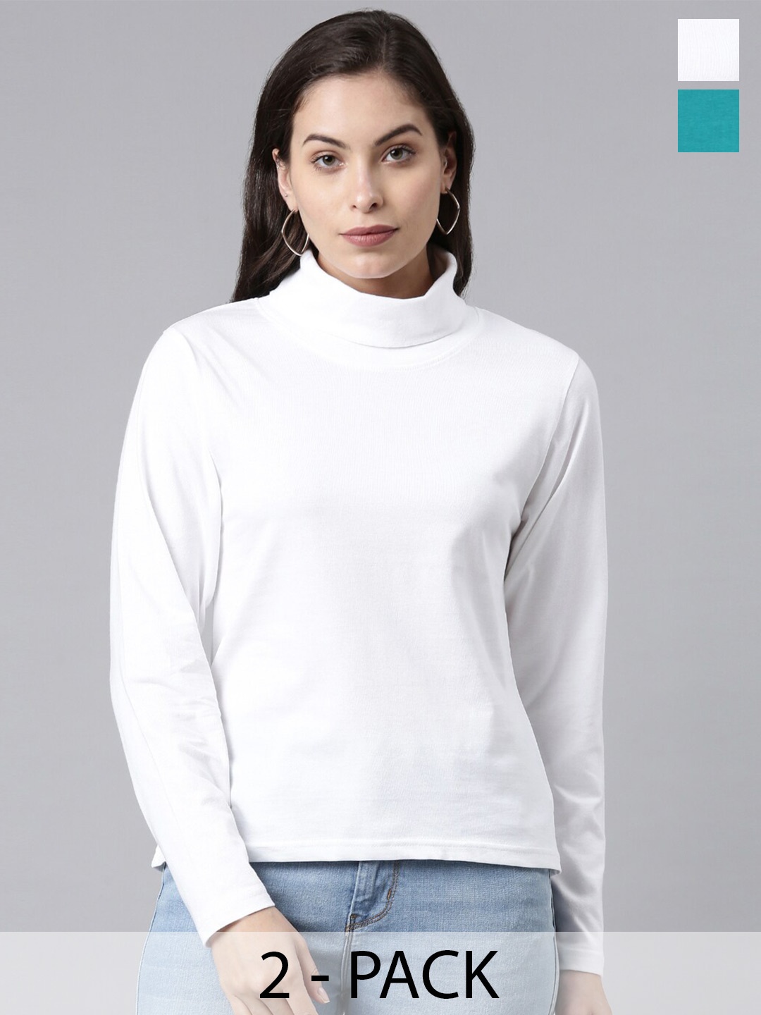 

Kryptic Pack of 2 High Neck Cotton T-shirt, White