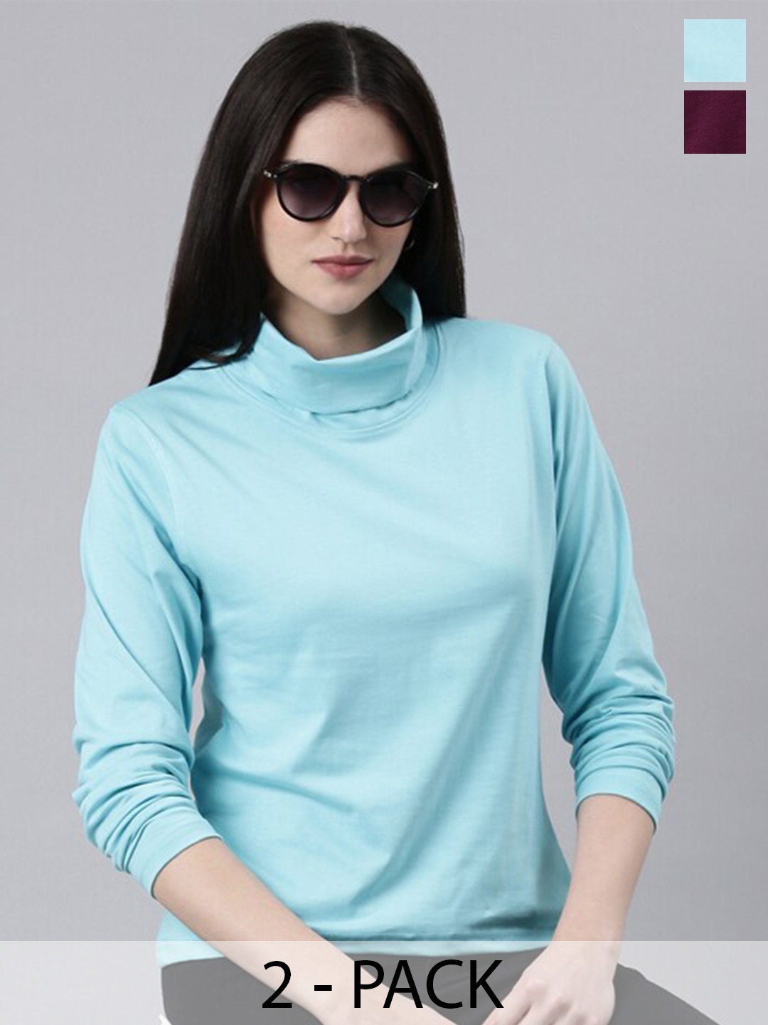 

Kryptic Pack Of 2 High Neck Long Sleeve Cotton Regular Fit T-shirts, Burgundy