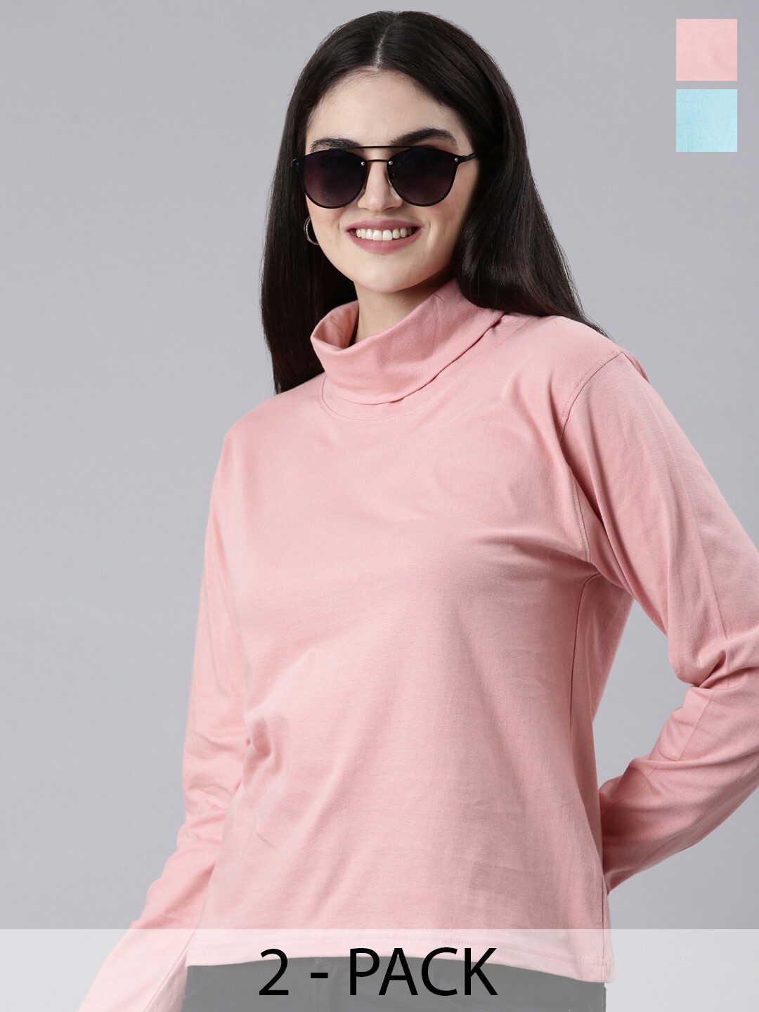 

Kryptic Pack Of 2 Cotton High Neck T-shirt, Pink