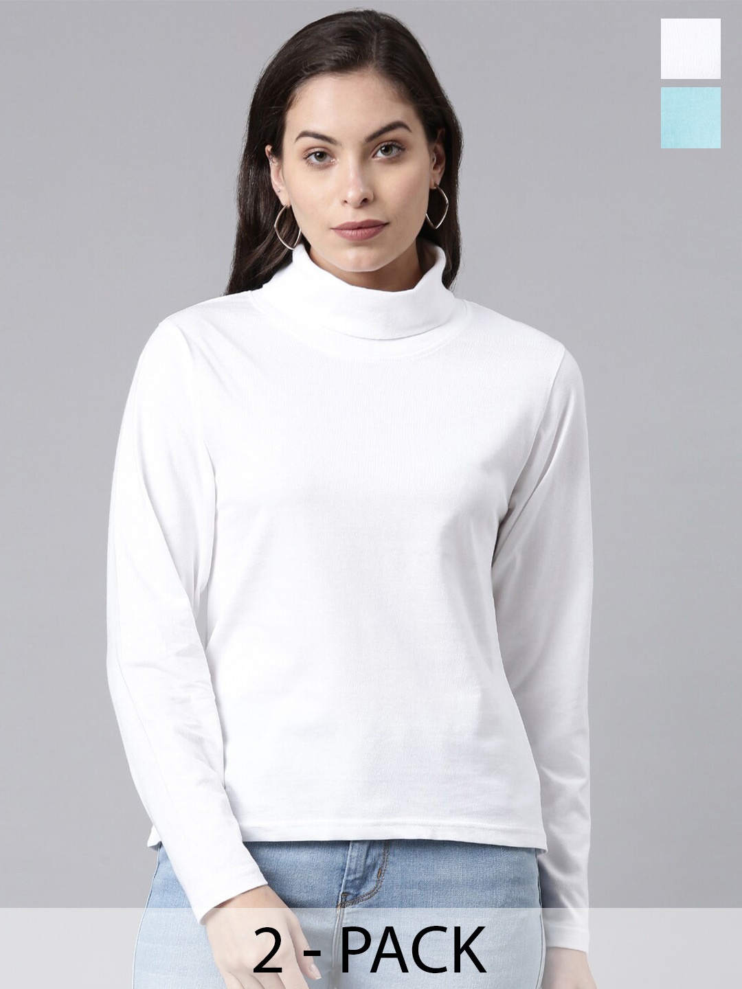 

Kryptic Pack Of 2 Cotton High Neck T-shirt, White