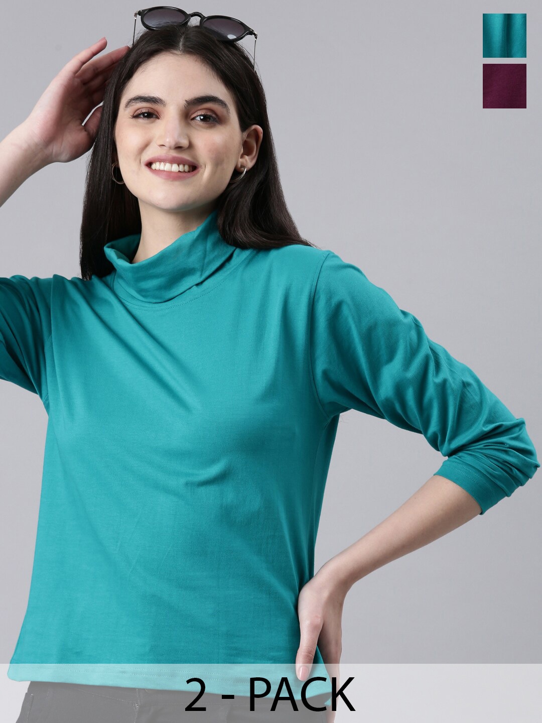 

Kryptic Pack Of 2 Turtle Neck Cotton T-shirt, Teal