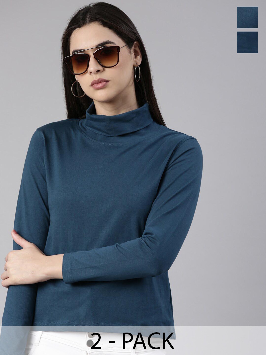 

Kryptic Pack Of 2 High Neck Cotton T-Shirt, Teal