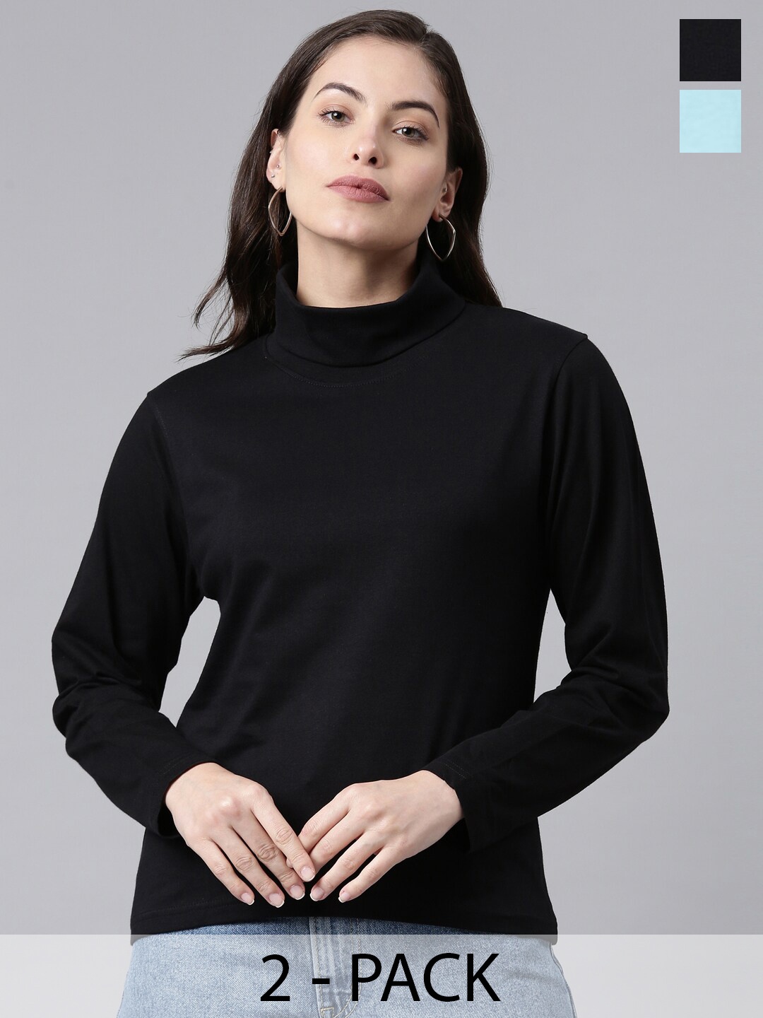 

Kryptic Pack Of 2 Cotton High Neck T-shirt, Black