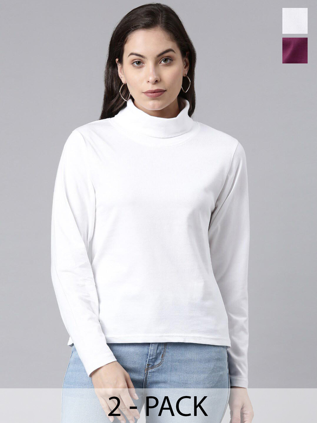 

Kryptic Pack Of 2 High Neck Cotton T-Shirt, White