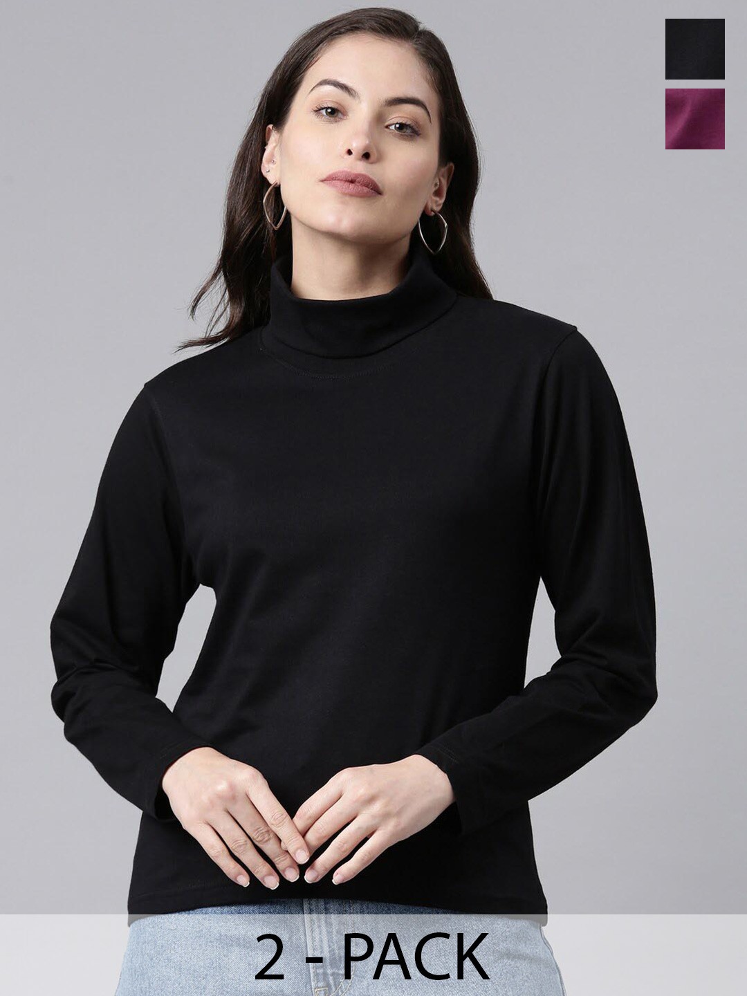 

Kryptic Pack of 2 High Neck Cotton T-shirt, Black