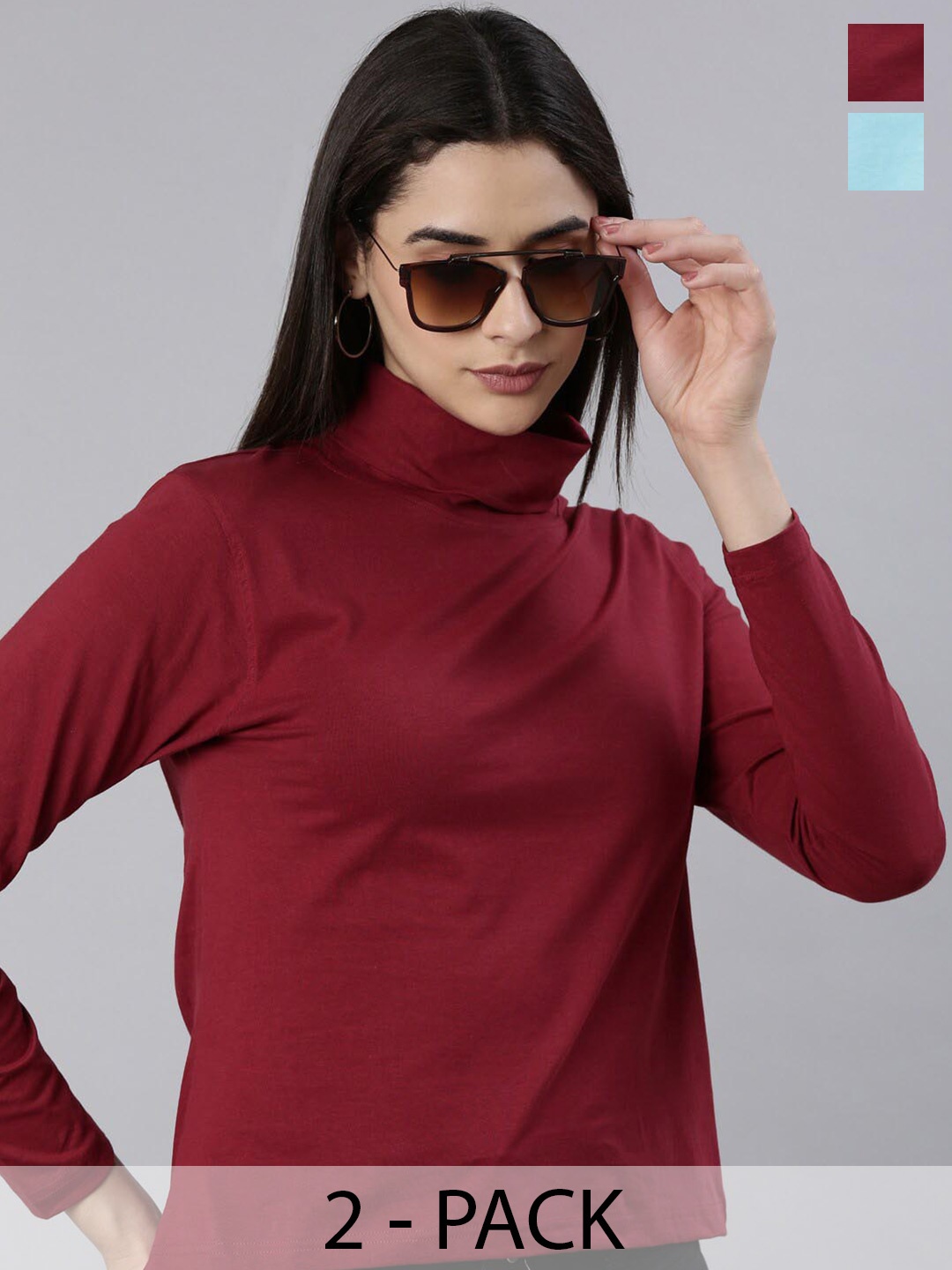 

Kryptic Pack Of 2 High Neck Long Sleeve Cotton Regular Fit T-shirts, Maroon