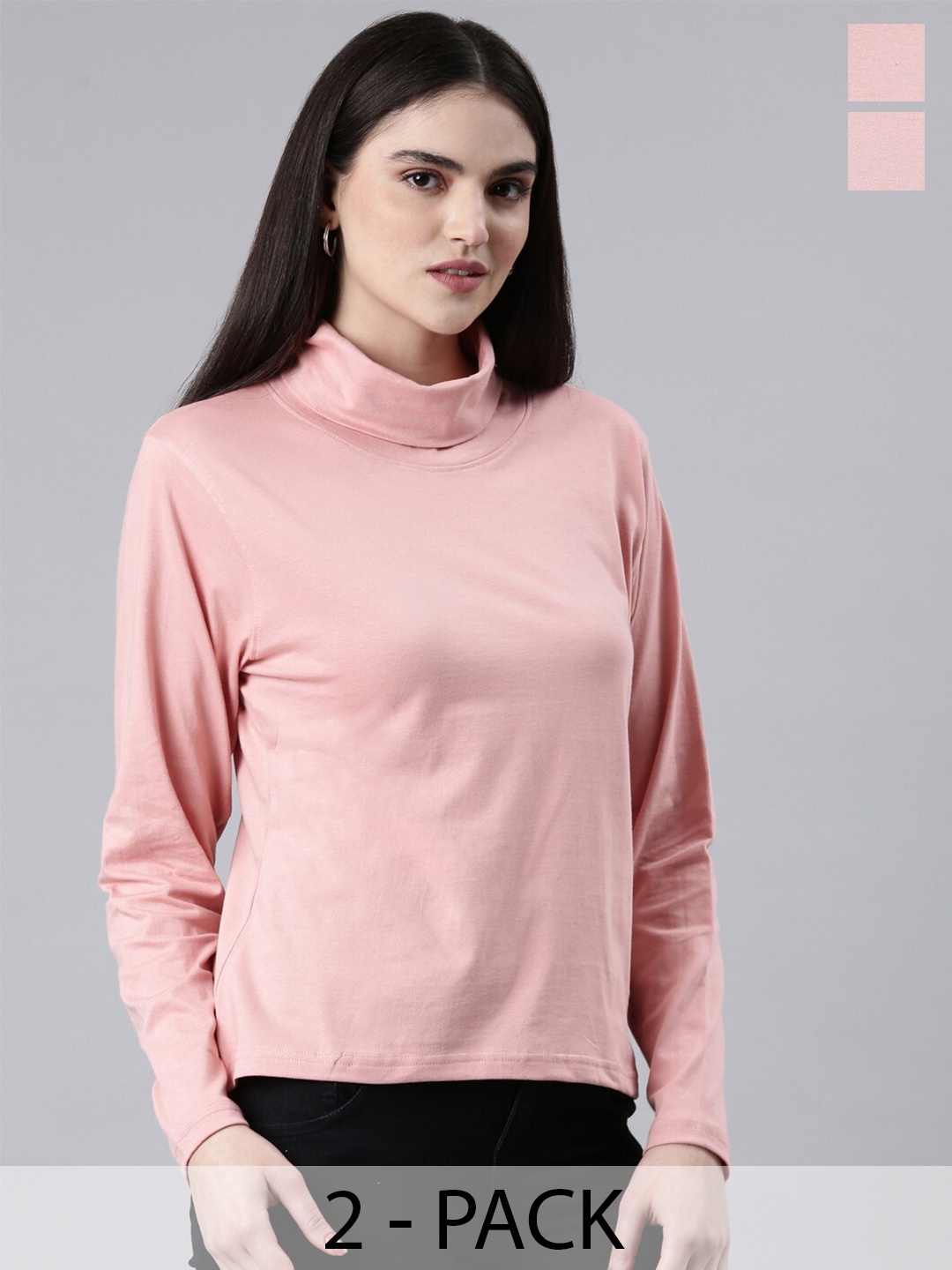 

Kryptic Pack Of 2 High Neck Long Sleeves Cotton T-shirts, Pink