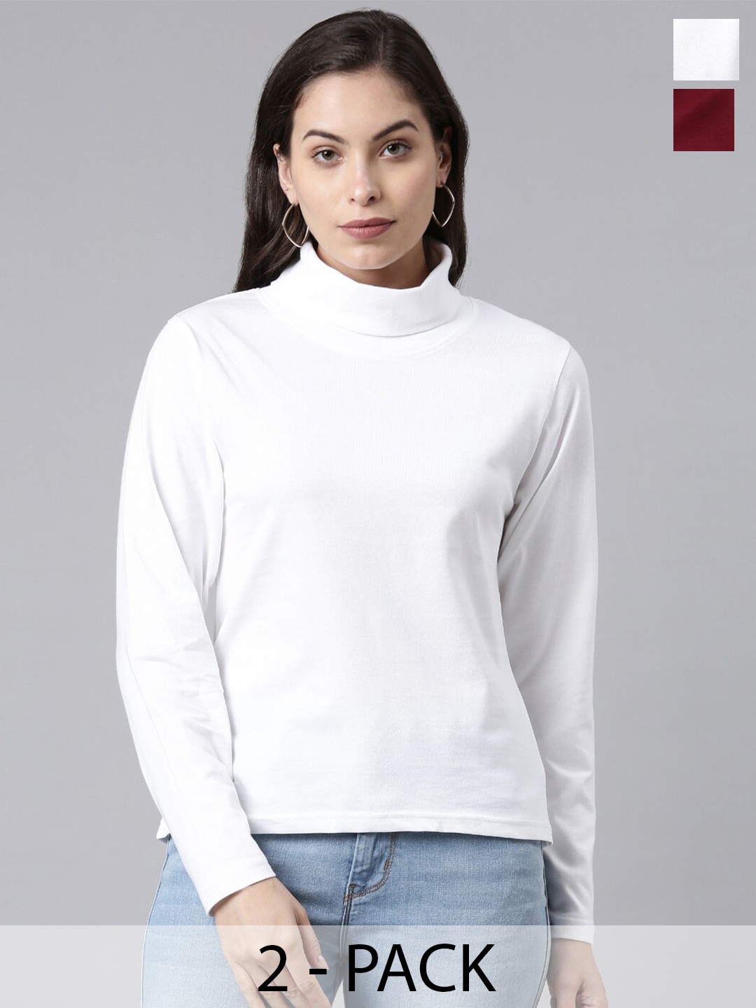 

Kryptic Pack Of 2 High Neck Cotton T-Shirt, White