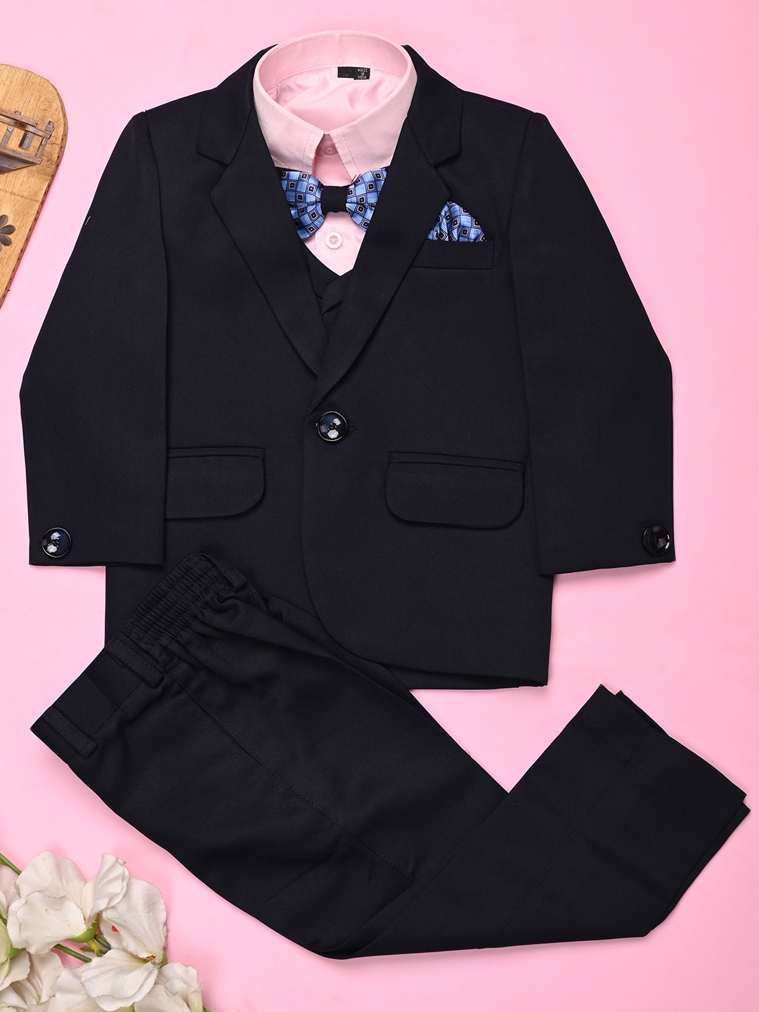 

V-Mart Boys Cotton Single Breasted Cotton Five-Piece Suits, Navy blue