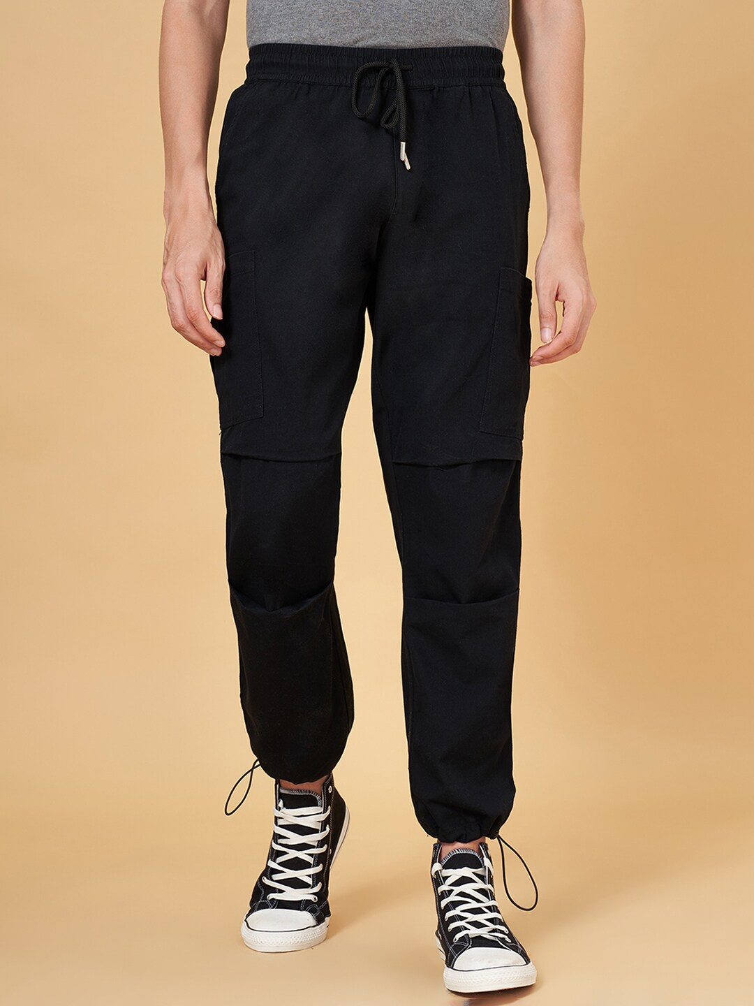 

YU by Pantaloons Men Mid-Rise Pure Cotton Joggers, Black