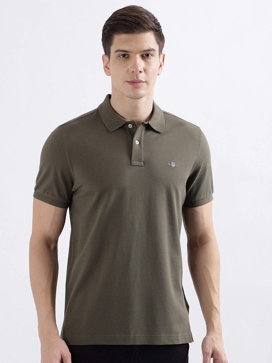 

GANT Short Sleeves Polo Collar Pure Cotton T-shirt, Olive