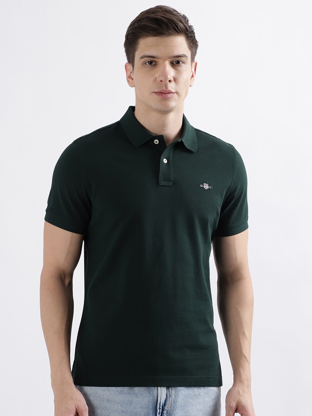 

GANT Short Sleeves Polo Collar Pure Cotton T-shirt, Green