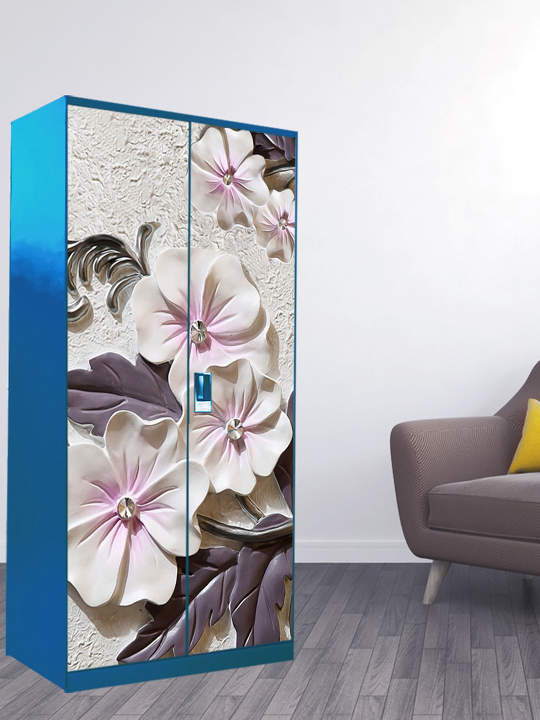 

WallDaddy White & Pink Floral Printed Wardrobe Sticker