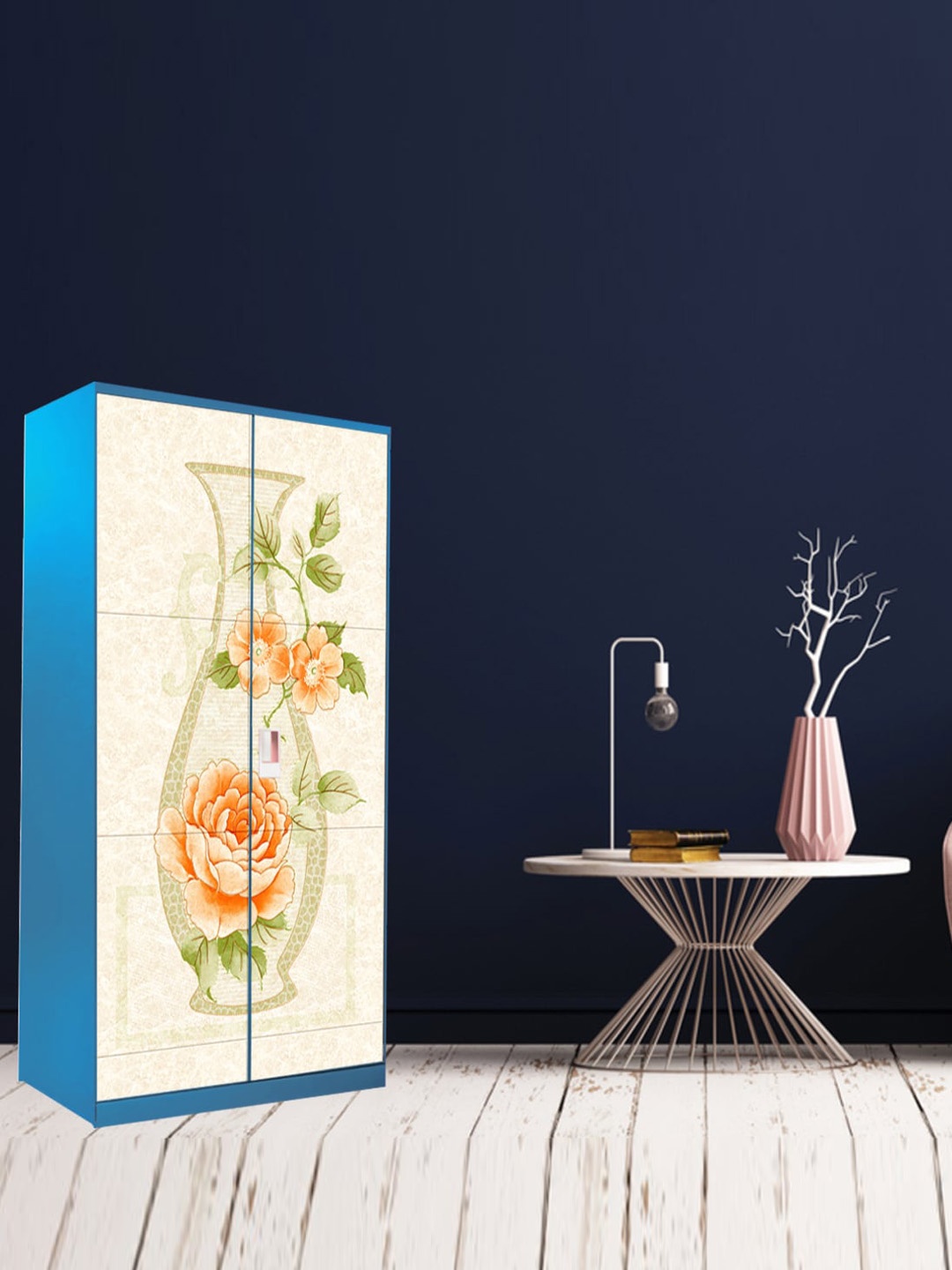 

WallDaddy Beige & Orange Floral Printed Wardrobe Sticker