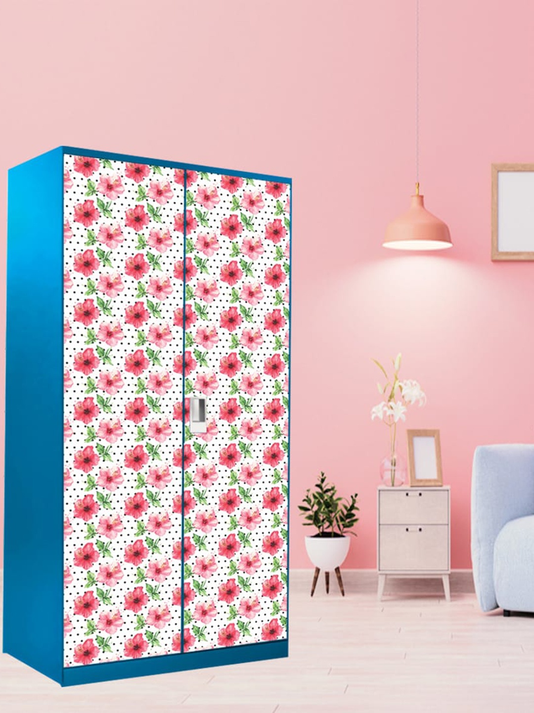 

WallDaddy Pink & Green Floral Printed Wardrobe Sticker