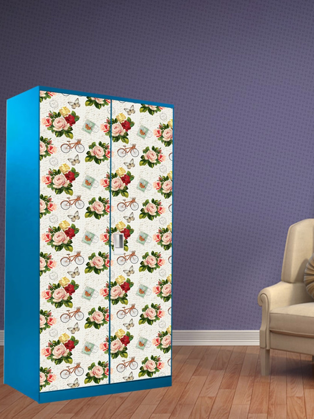 

WallDaddy White & Green Floral Printed Paper Wardrobe Sticker