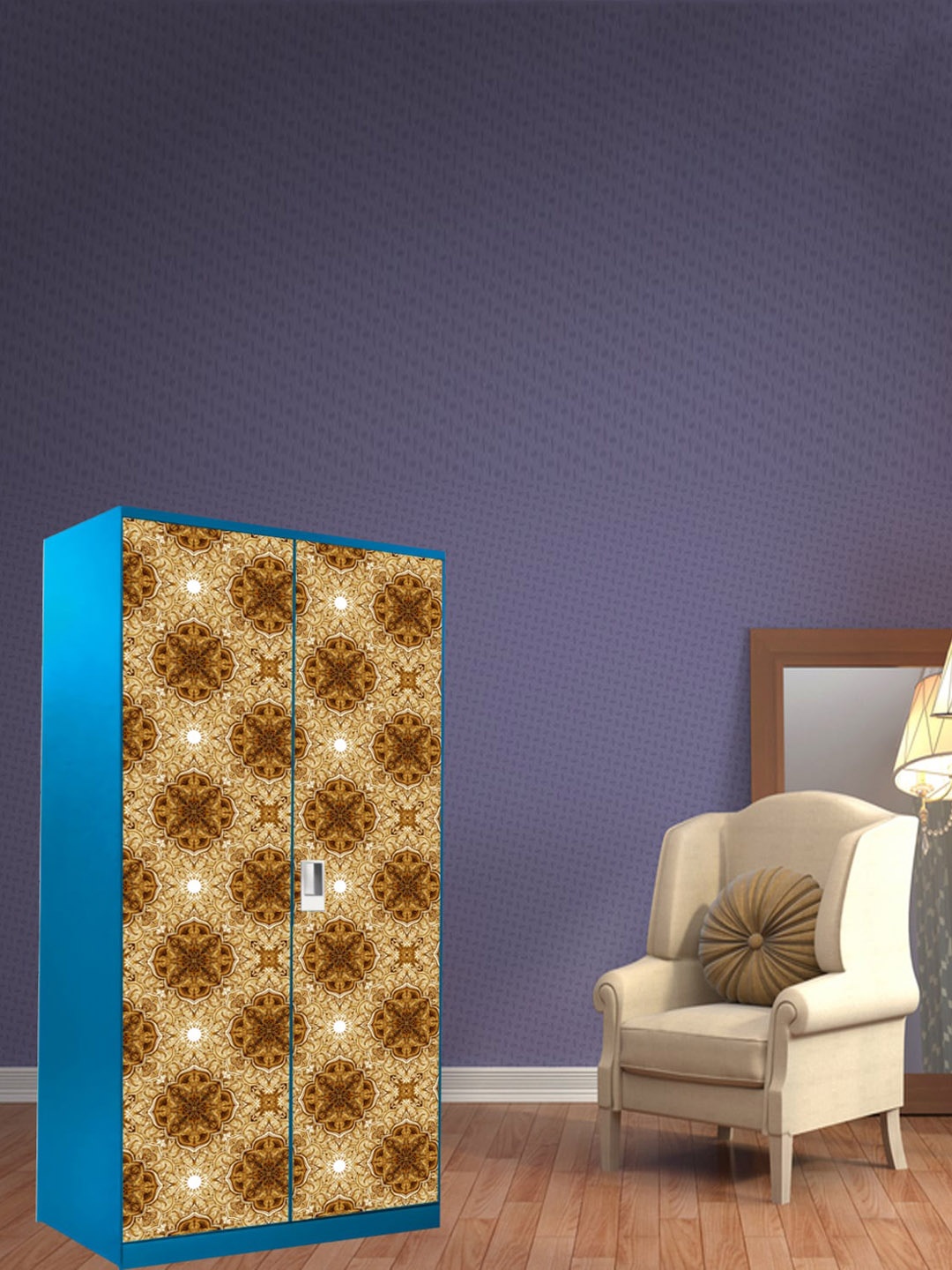 

WallDaddy Brown & White Printed Paper Almirah Sticker
