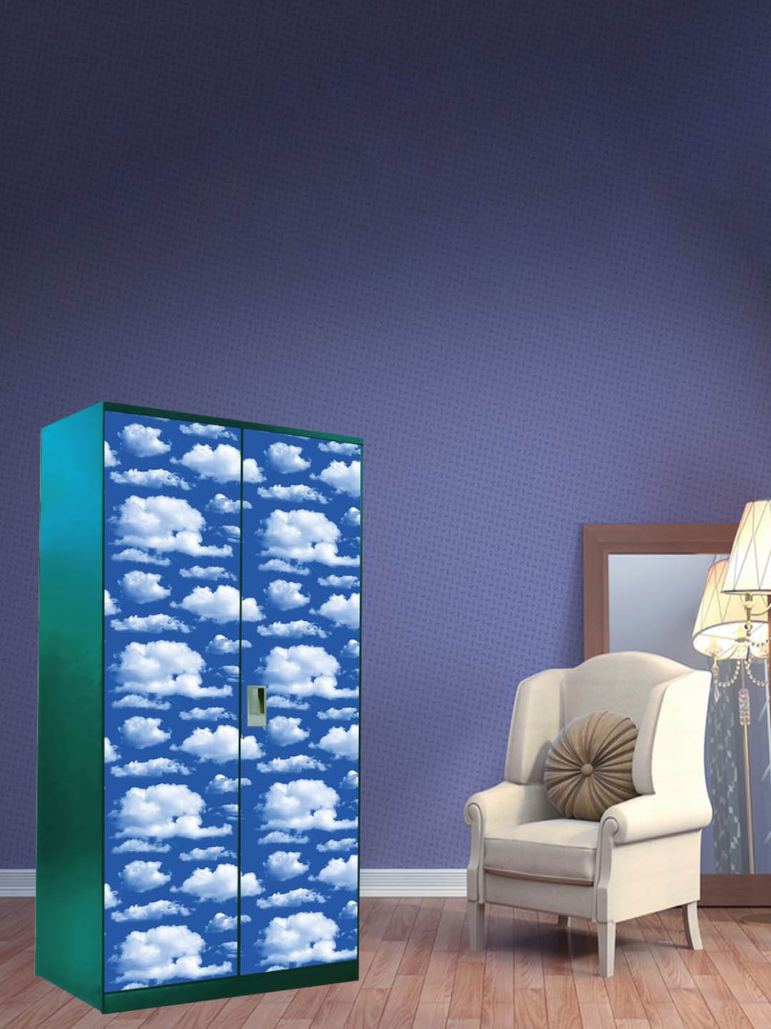 

WallDaddy Blue & White Cloud Printed Paper Wardrobe Sticker