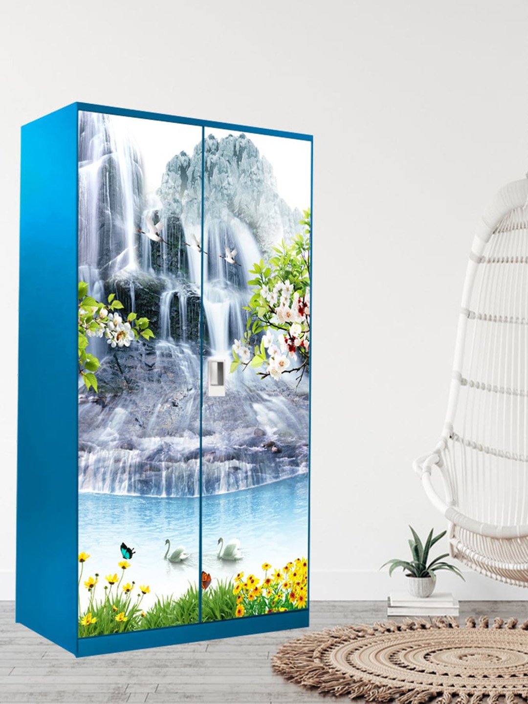 

WallDaddy White & Blue Waterfall Printed Paper Wardrobe Sticker