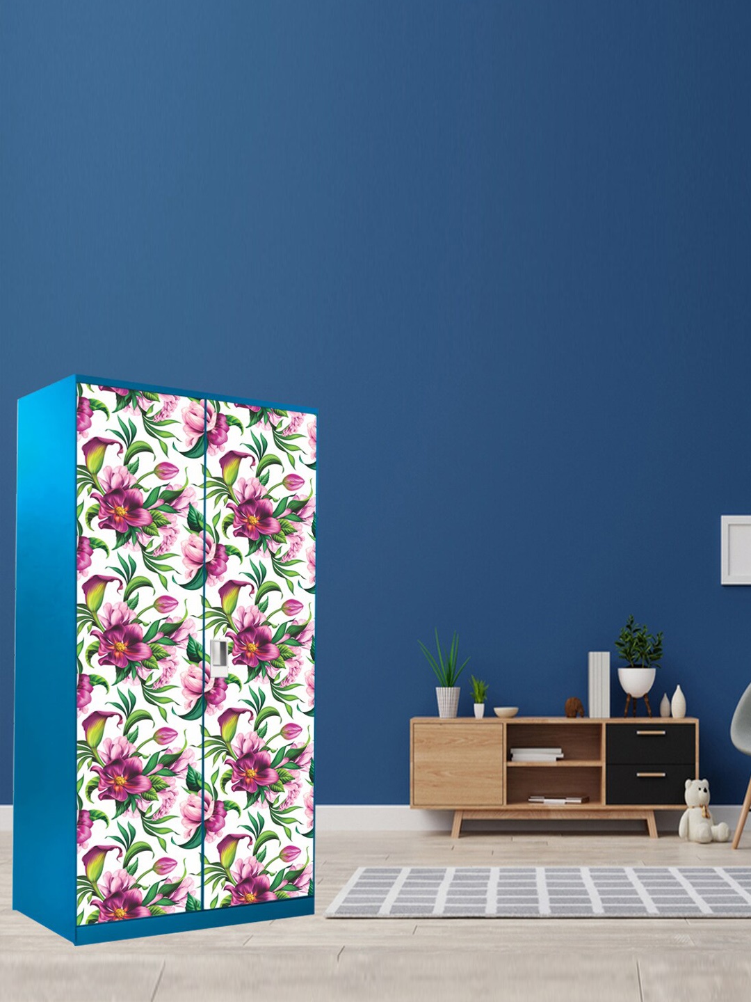 

WallDaddy White & Pink Floral Printed Wardrobe Sticker