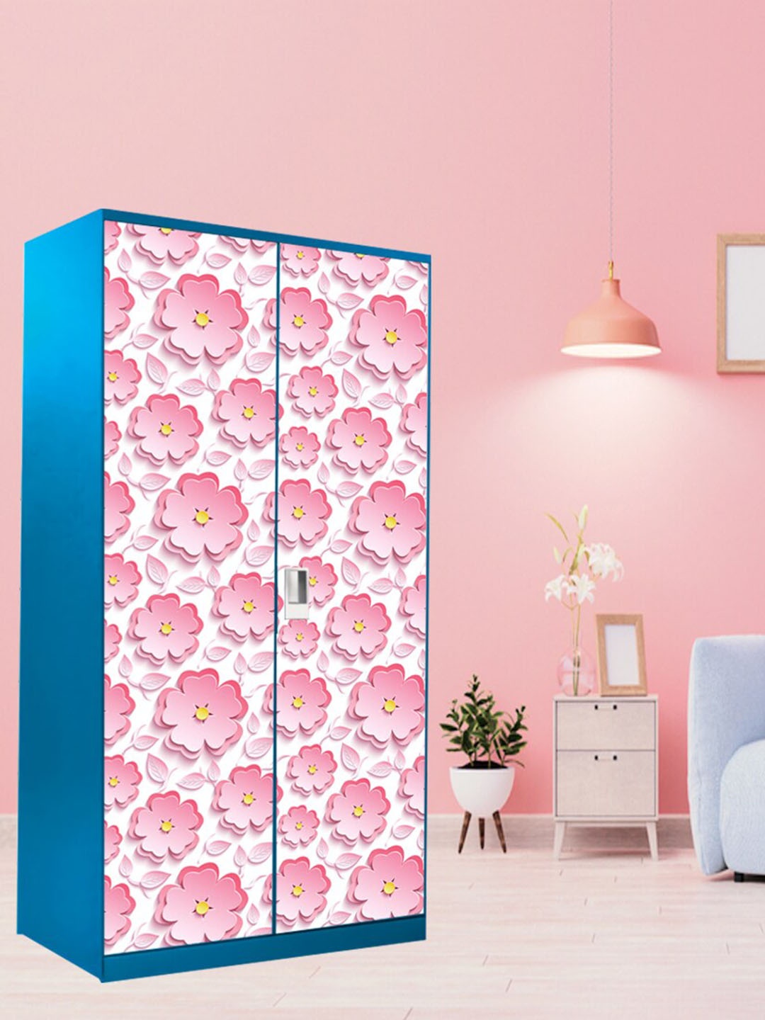 

WallDaddy Pink & White Printed Almirah Wardrobe Sticker