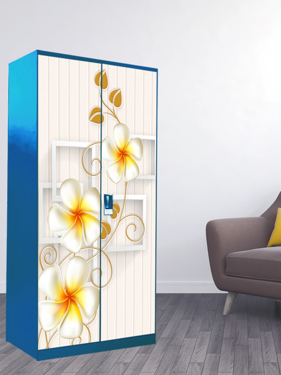 

WallDaddy White Printed Wardrobe Door Wallpaper, Multi