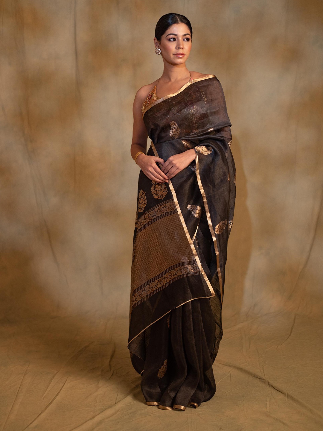 

PriyankaRaajiv Tritiya Black Ethnic Motifs Woven Design Pure Silk Banarasi Saree