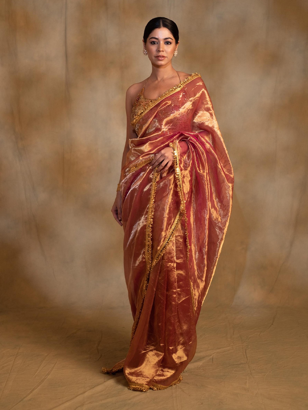 

PriyankaRaajiv Teej Pink Sequinned Pure Silk Chanderi Saree