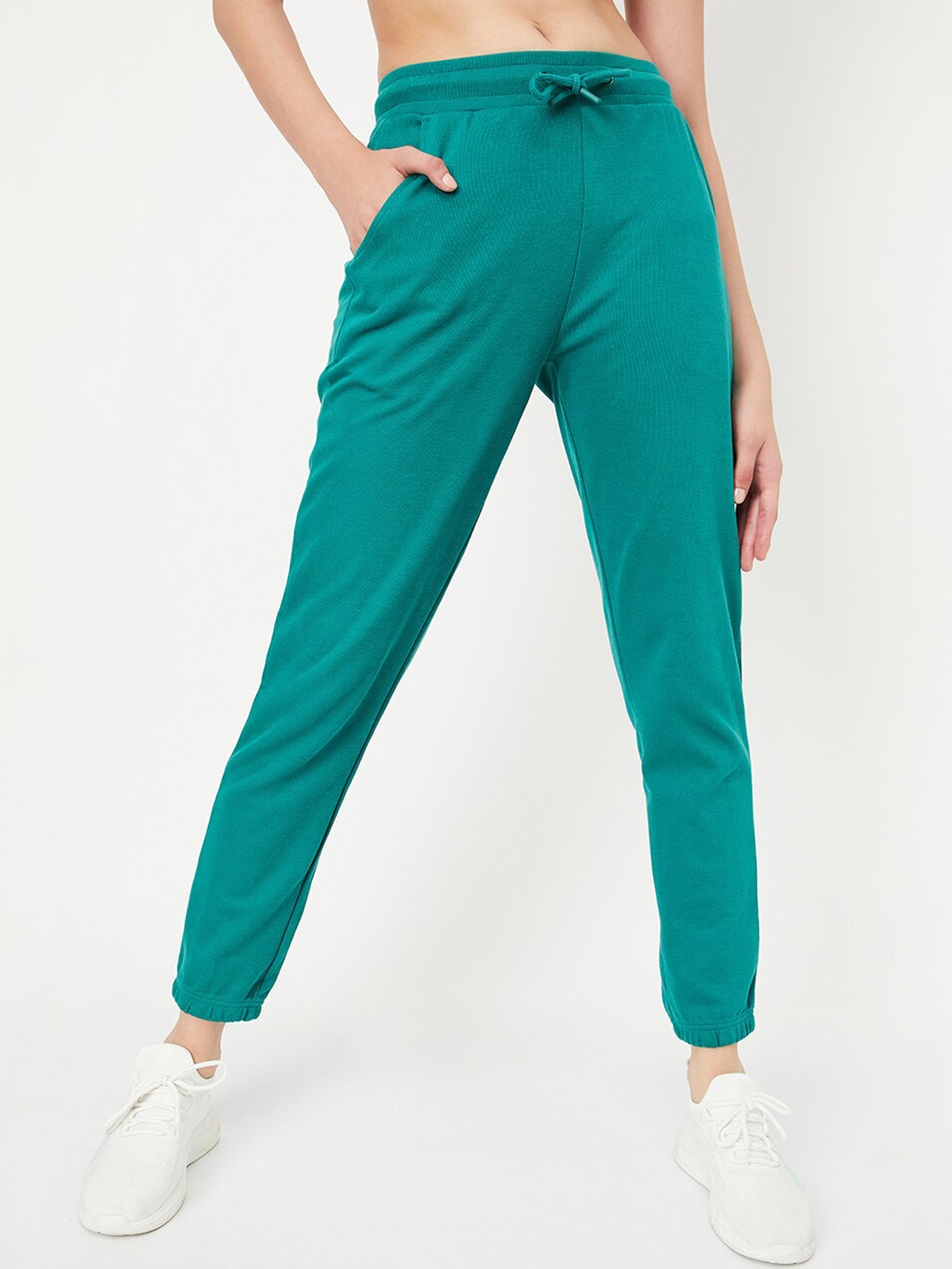 

max Women Mid-Rise Pure Cotton Gym Joggers, Green