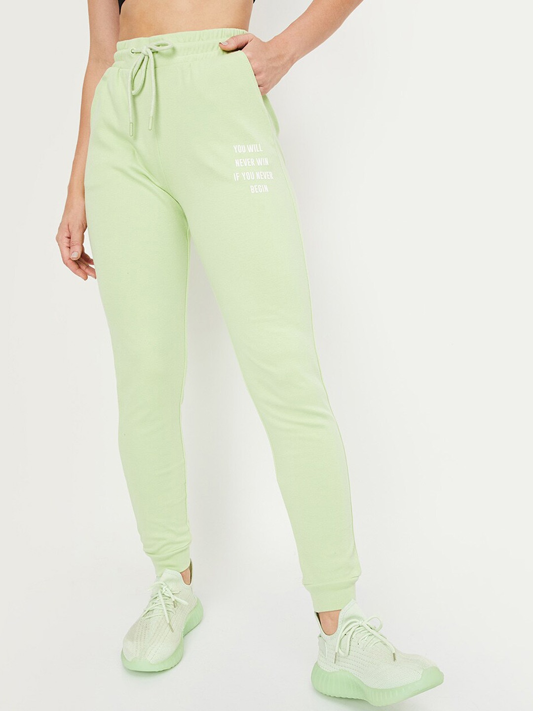 

max Women Typography Printed Cotton Joggers, Green