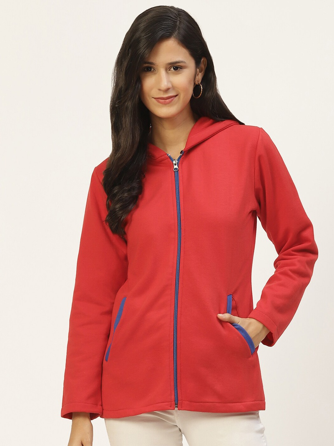 

BAESD Hooded Fleece Lightweight Longline Tailored Jacket, Red