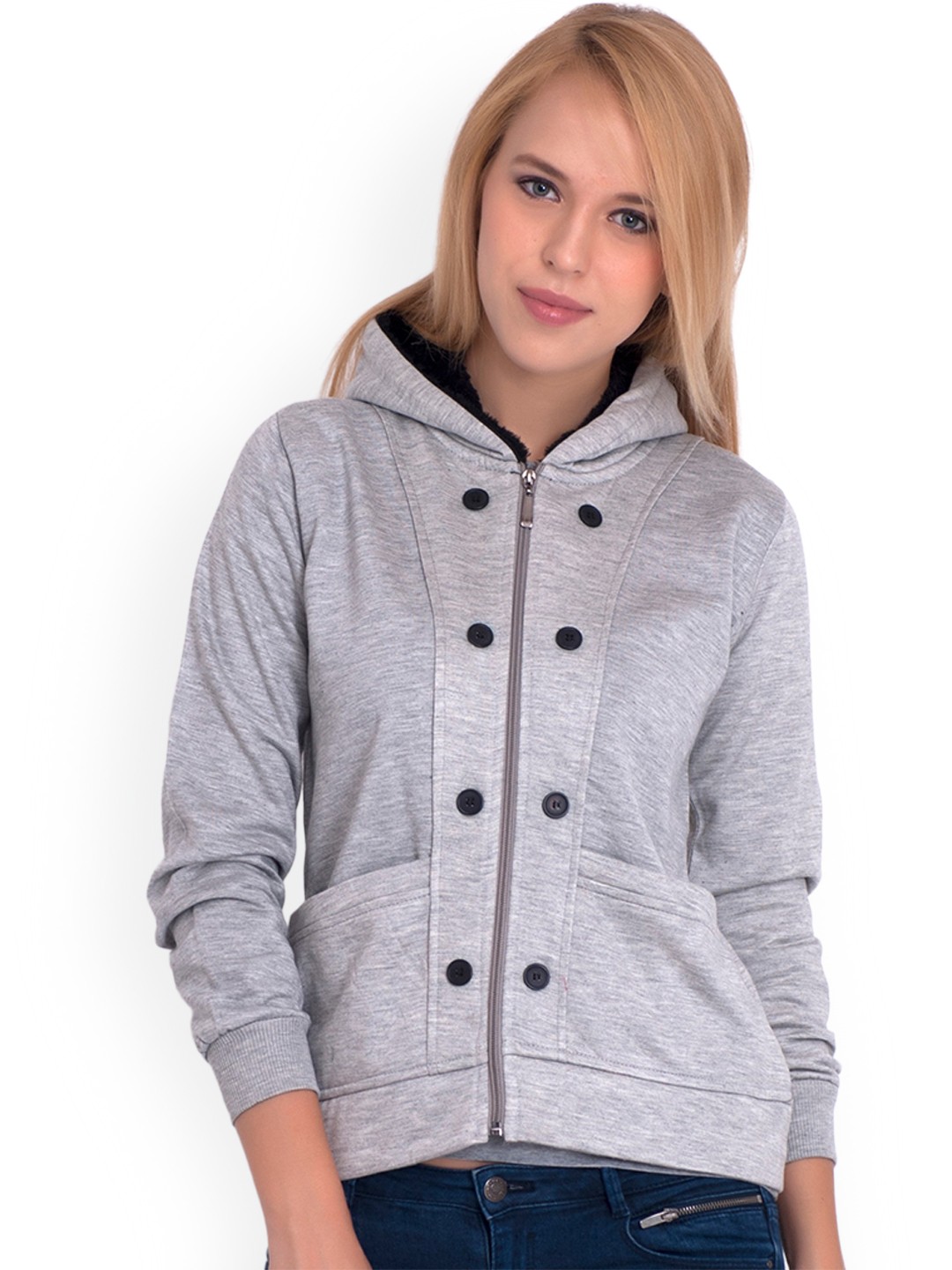 

BAESD Hooded Fleece Lightweight Longline Bomber Jacket, Grey melange