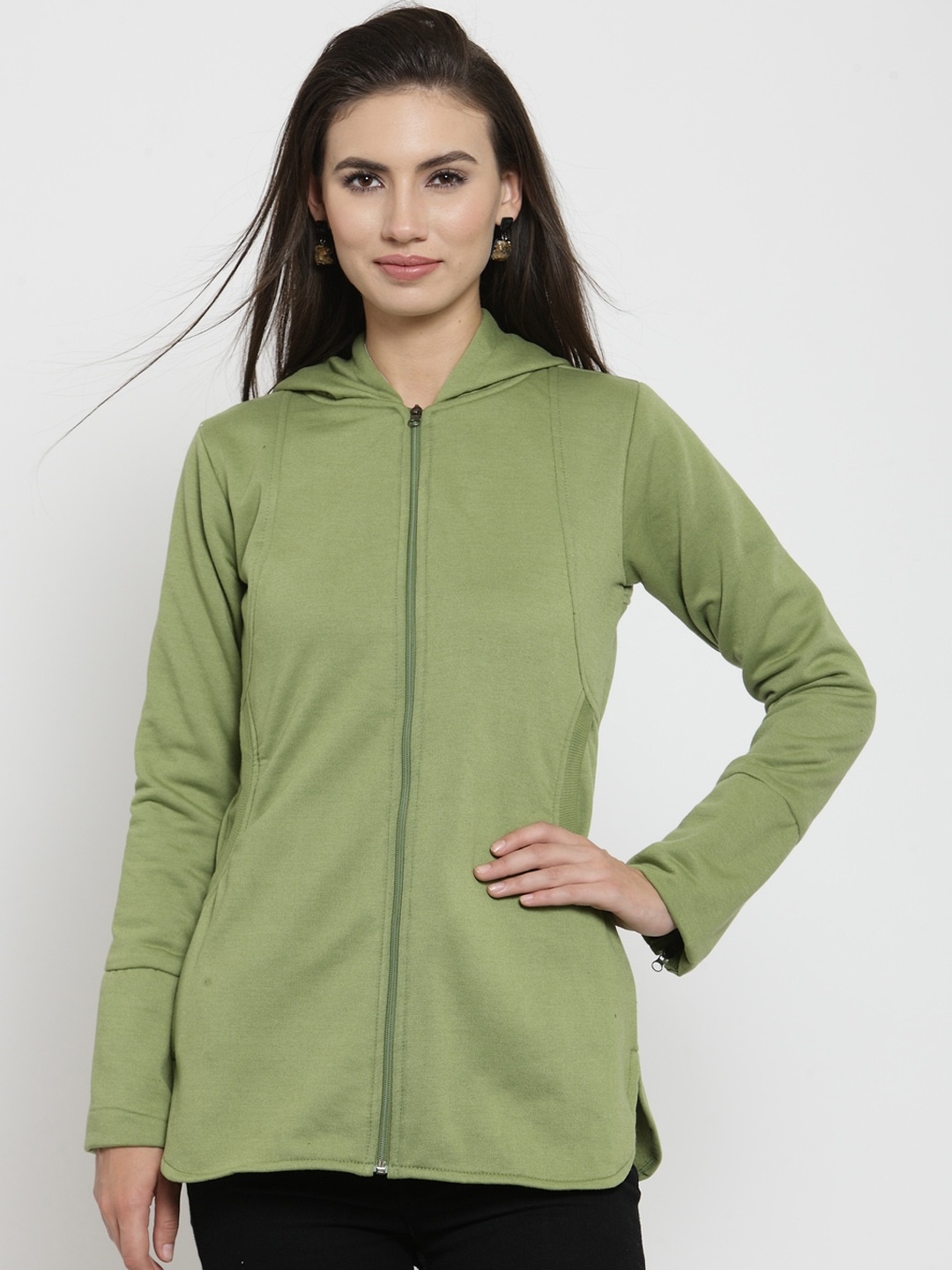 

BAESD Hooded Fleece Lightweight Longline Tailored Jacket, Olive